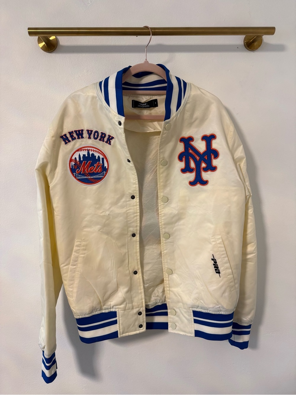 New York Mets Style Bomber Jacket, Cream & Blue